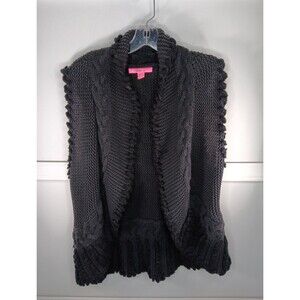 Lilly Pulitzer Open Front Sweater Vest XL Black Chunky Knit Sleeveless EUC